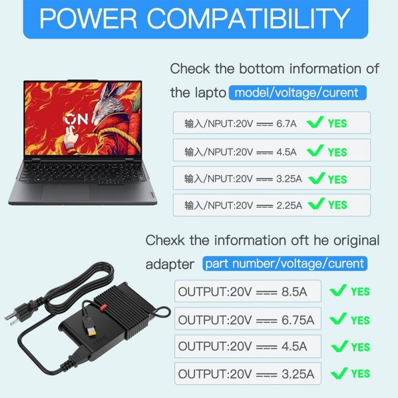 
                            Lader til Lenovo 170W 20V 8.5A Slim Tip (20V, 8.5A, 170W, Slim Tip)                            
                            