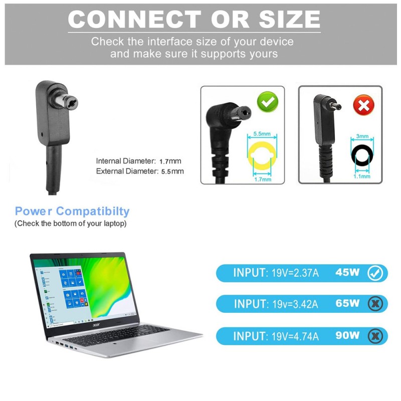 Lader til Acer Aspire E3-112-C1T9(19V, 2.37A, 45W, 5.5*1.7mm)                            
                             
                            Lader til Acer Aspire E3-112-C1T9(19V, 2.37A, 45W, 5.5*1.7mm)