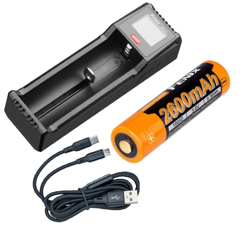 Batteri til Fenix Oppladbart 18650 3.6V 2600mAh + ARE-D1 Lader