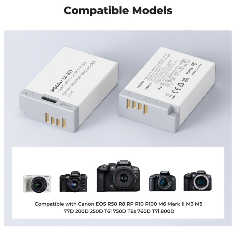                             Batteri til Canon EOS M6 Mark IIEOS RP (7.4V, 1040mAh) 1 Batteri + 1 Lader                             
                                                        
                            