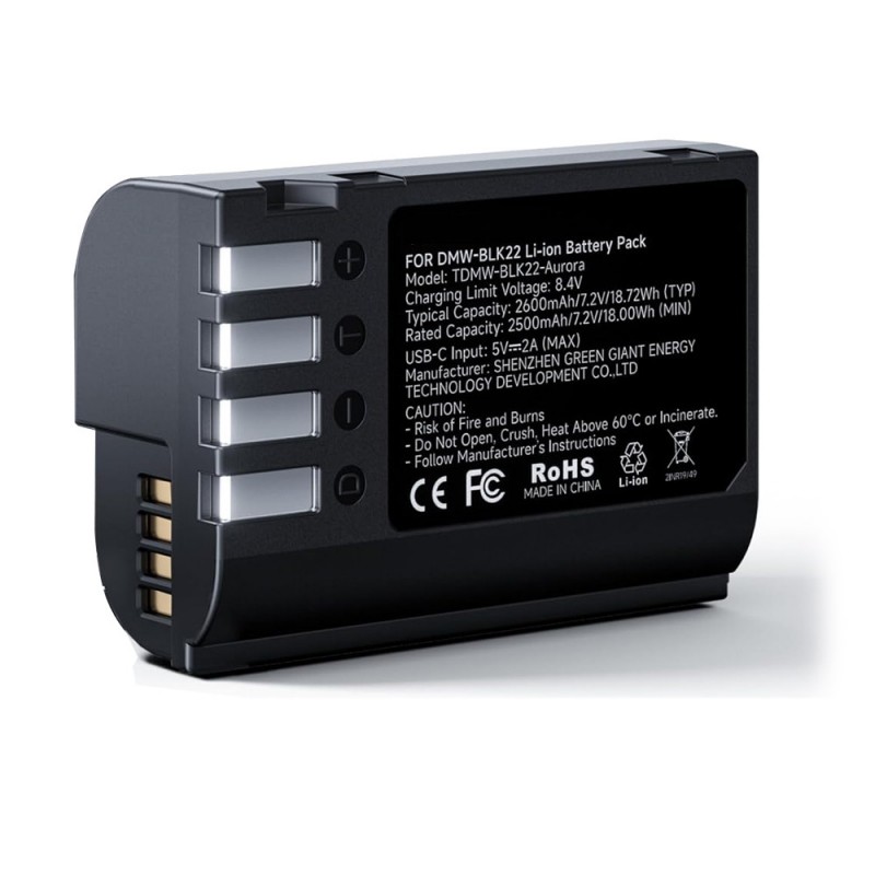                             Batteri til Panasonic DMW-BLK22 (7.2V, 2600mAh) 2 Batteri + 1 Lader                             
                                                        
                            