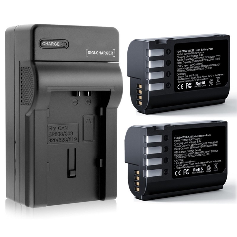                             Batteri til Panasonic DMW-BLK22 (7.2V, 2600mAh) 2 Batteri + 1 Lader                             
                                                        
                            