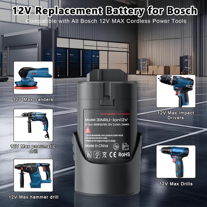                             Batteri til Bosch GWI 10.8 V-Li (10.8V, 2000mAh X 2) X 2 Pakke                             
                                                        
                            