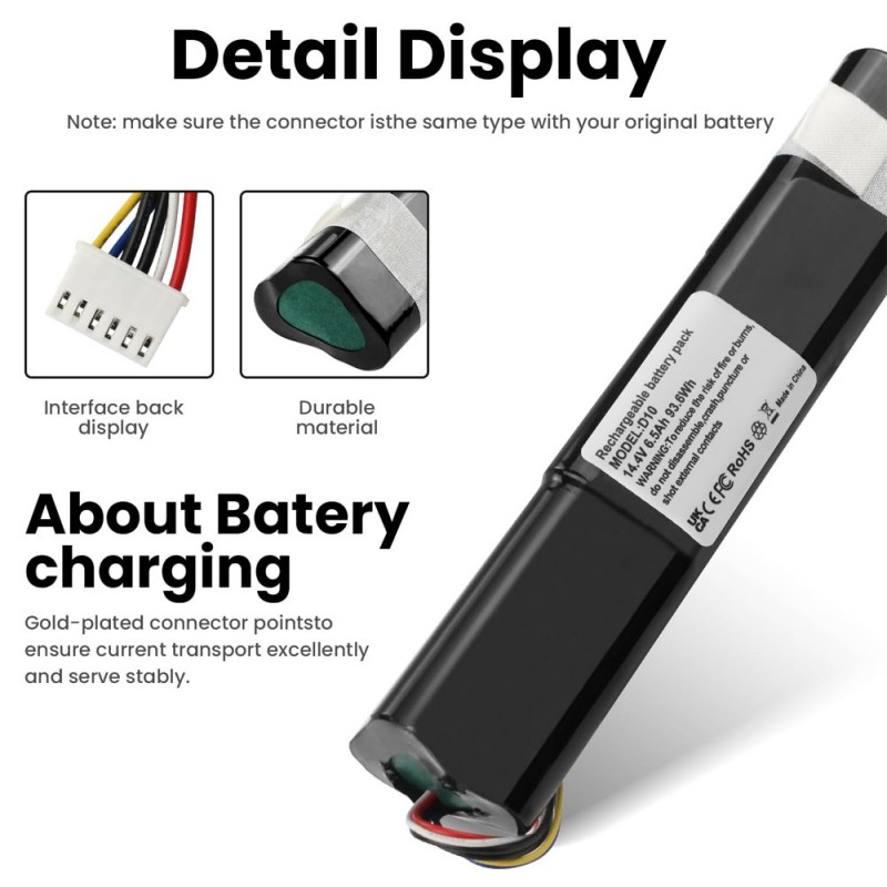                             Batteri til Neato D10 14.4V 6500mAh (14.4V, 6500mAh)                            
                                                        
                            